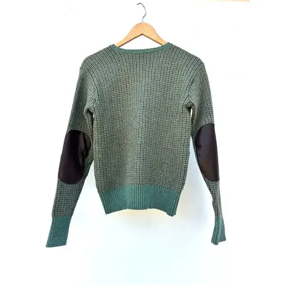Ralph Lauren Wool Knit Sweater Faux Leather Green Brown Jumper Small Equestrian - Picture 5 of 8
